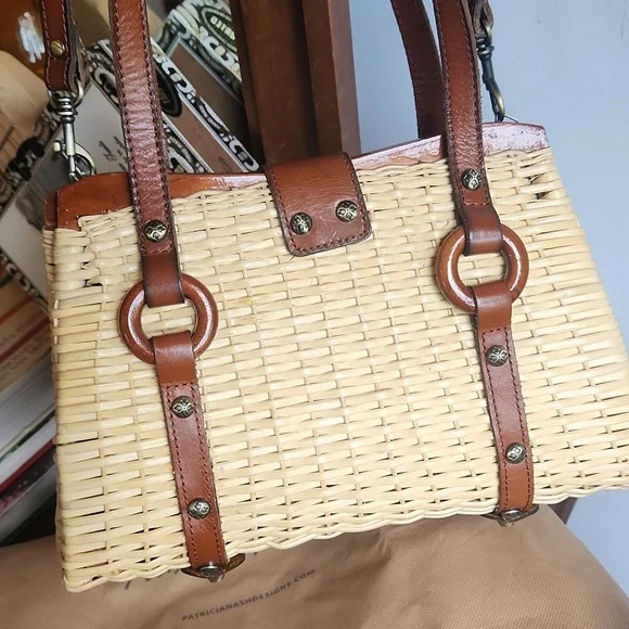 Patricia Nash Spring Wicker Marcianise Satchel/Crossbody & Dust Bag - Picture 7 of 13